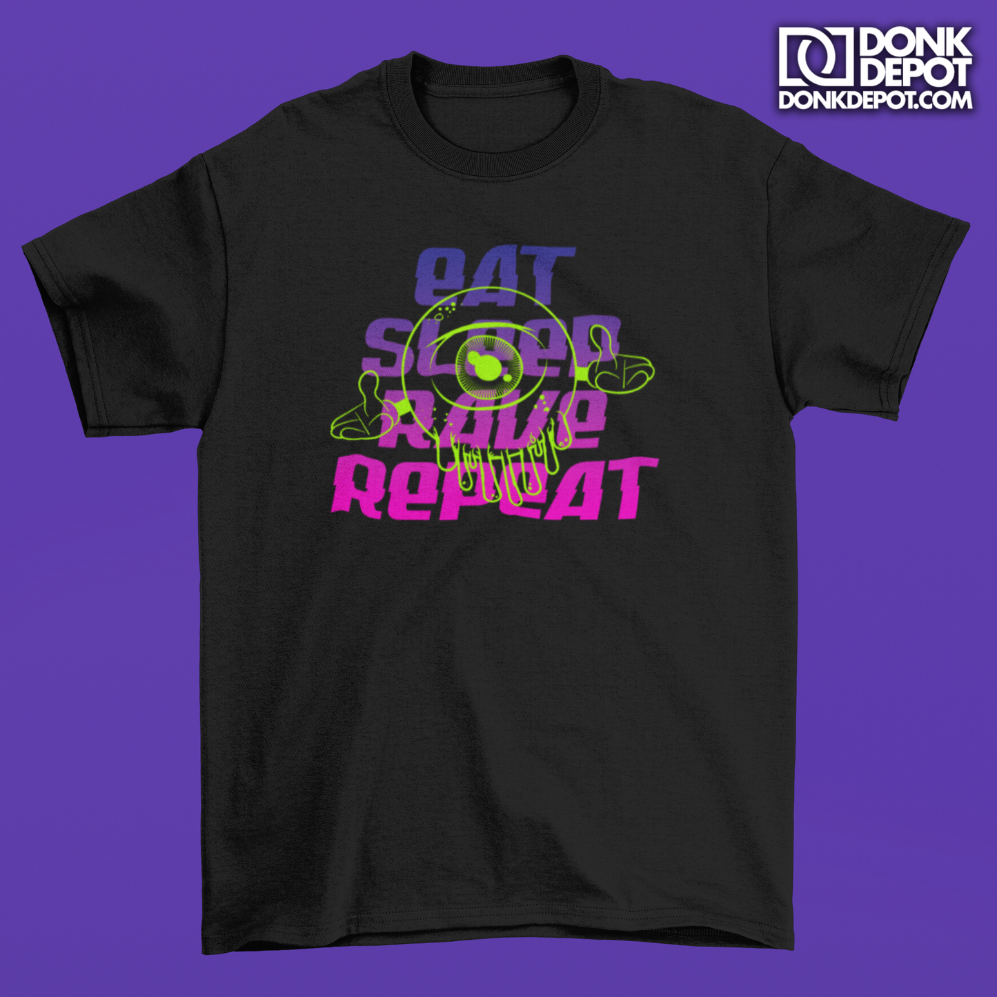 Lets Ave It Eat Sleep Rave Repeat T-Shirt Front Logo (Black)