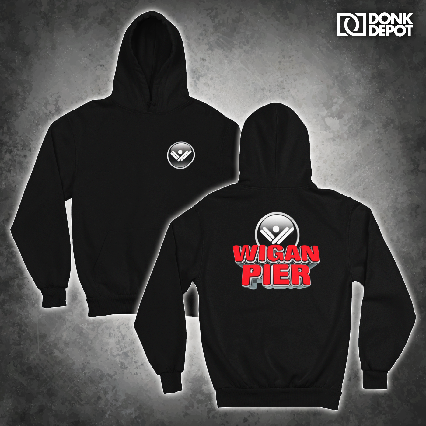 Wigan Pier Double Logo hoodie (Black)