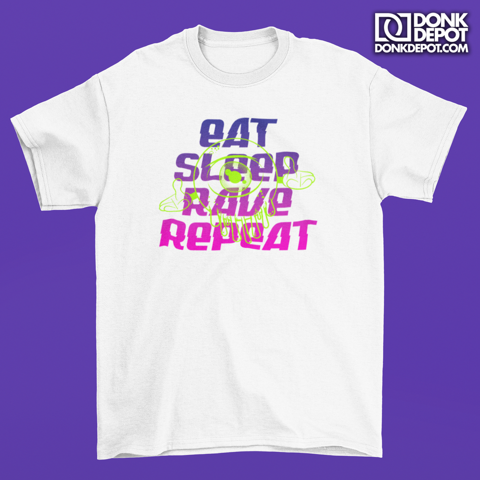 Lets Ave It Eat Sleep Rave Repeat T-Shirt Front Logo (White) – Donk Depot