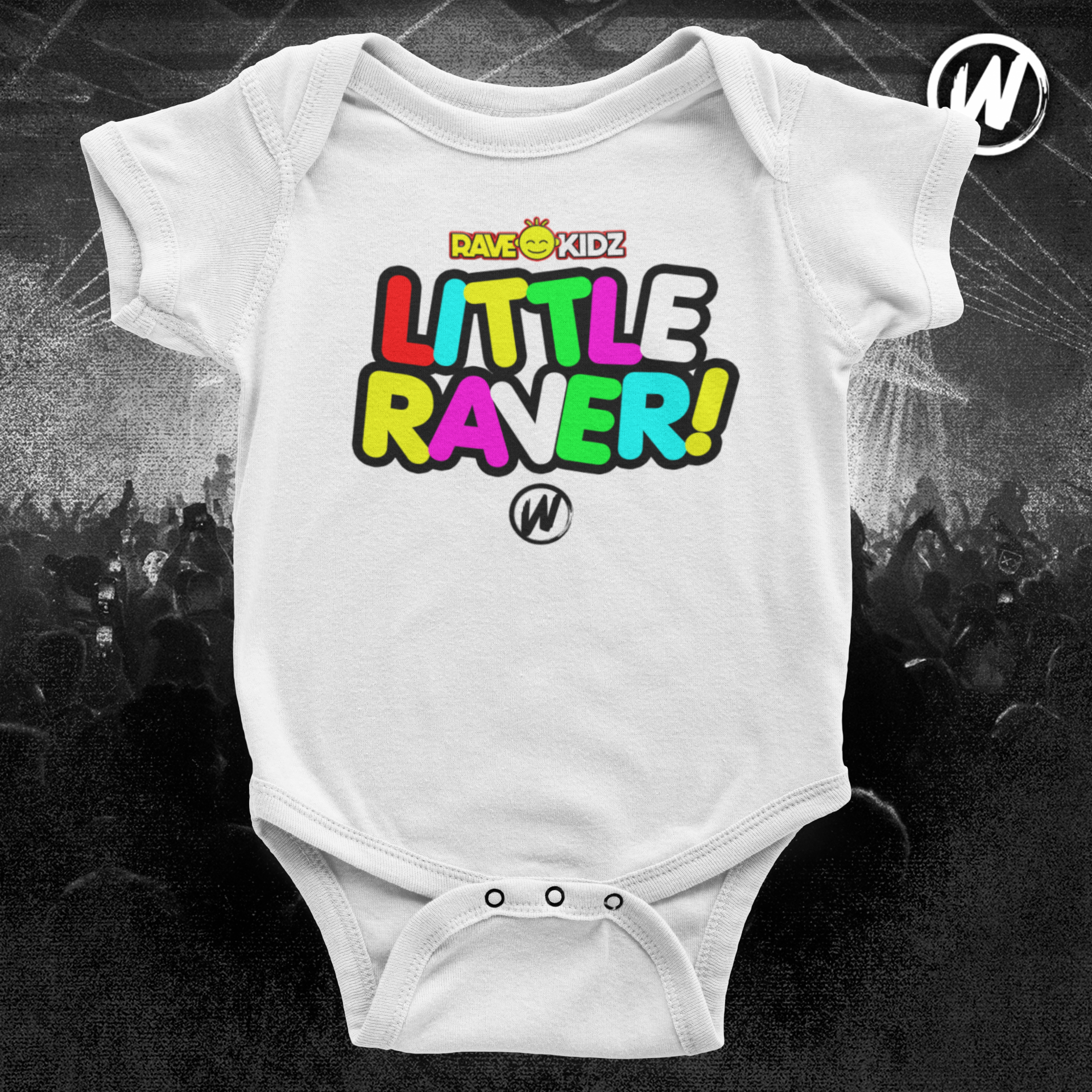 Baby First Rave Sticker Rave Kidz - Little Raver Bodysuit (White) – Donk Depot